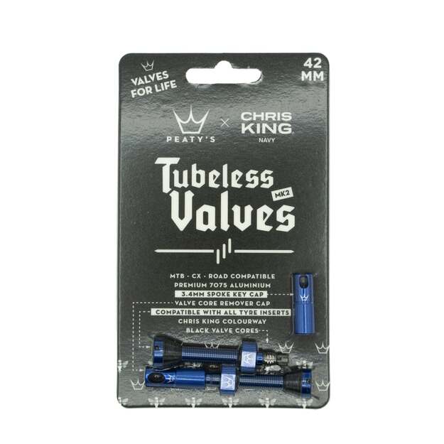 Bekamerinės sistemos ventiliai PEATY S X CHRIS KING (MK2) NAVY TUBELESS VALVES 42MM (PTV2-42-NVY-12)