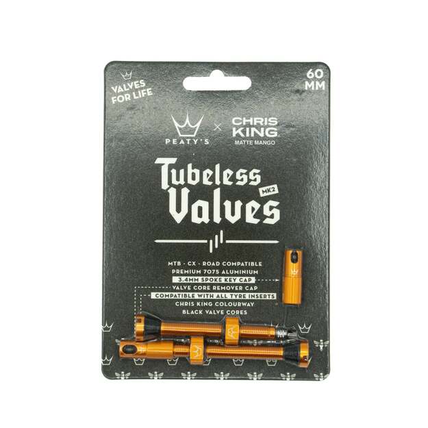 Bekamerinės sistemos ventiliai PEATY S X CHRIS KING (MK2) MANGO TUBELESS VALVES 60MM (PTV2-60-MNG-12)