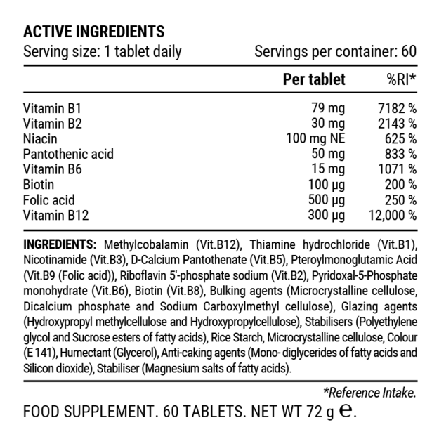 Pillar Performance Ultra B Active vitaminai (60 tablečių)