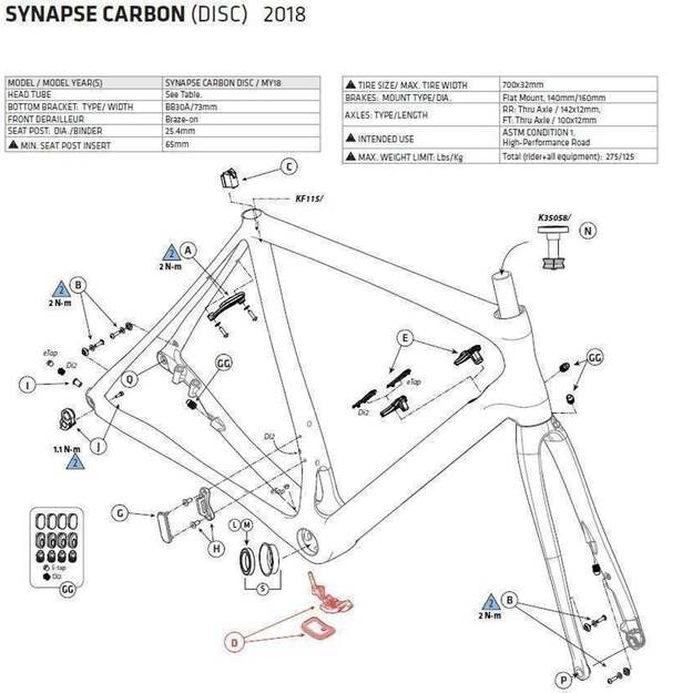 CANNONDALE KIT SYNAPSE CARBON 2018 BOTTOM BRACKET CABLE GUIDE (CK3588U00OS)