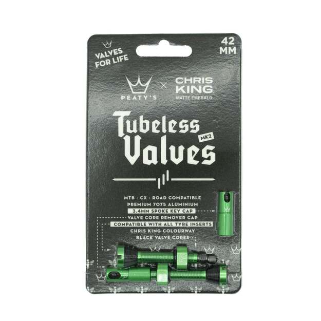 Bekamerinės sistemos ventiliai PEATY S X CHRIS KING (MK2) EMERALD TUBELESS VALVES 42MM (PTV2-42-EMR-12)