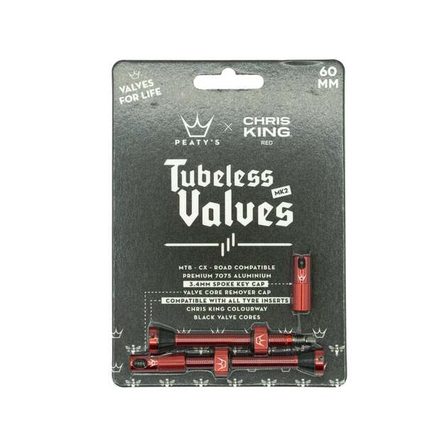 Bekamerinės sistemos ventiliai PEATY S X CHRIS KING (MK2) RED TUBELESS VALVES 60MM (PTV2-60-RED-12)