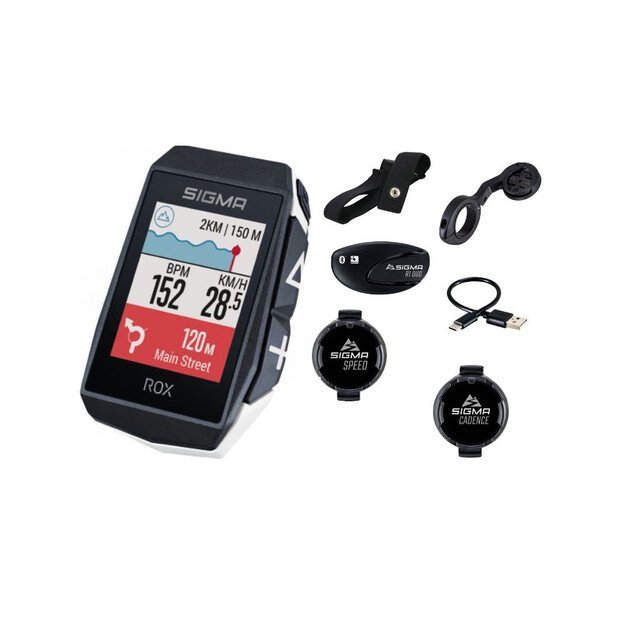 Sigma GPS dviračio kompiuteris ROX 11.1 EVO + sensorių komplektas (baltas)