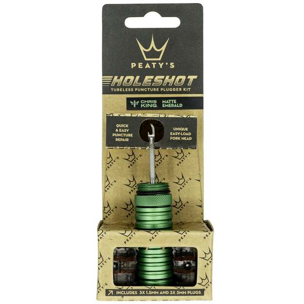 Bekamerinės sistemos remonto komplektas PEATY S HOLESHOT TUBELESS PUNCTURE PLUGGER KIT - EMERALD (PPR-TPP-EMR-12)