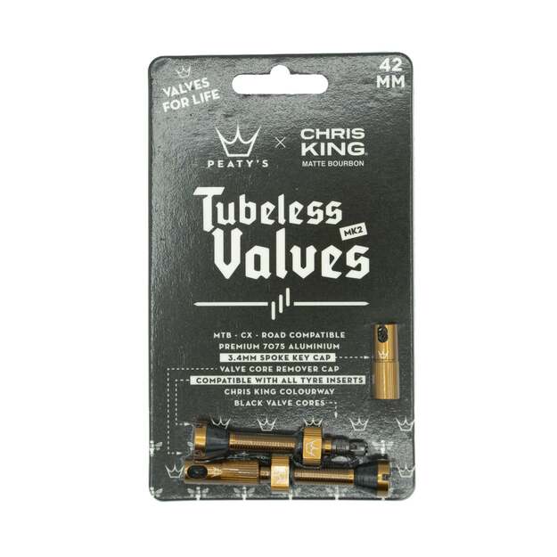 Bekamerinės sistemos ventiliai PEATY S X CHRIS KING (MK2) BOURBON TUBELESS VALVES 42MM (PTV2-42-BRB-12)